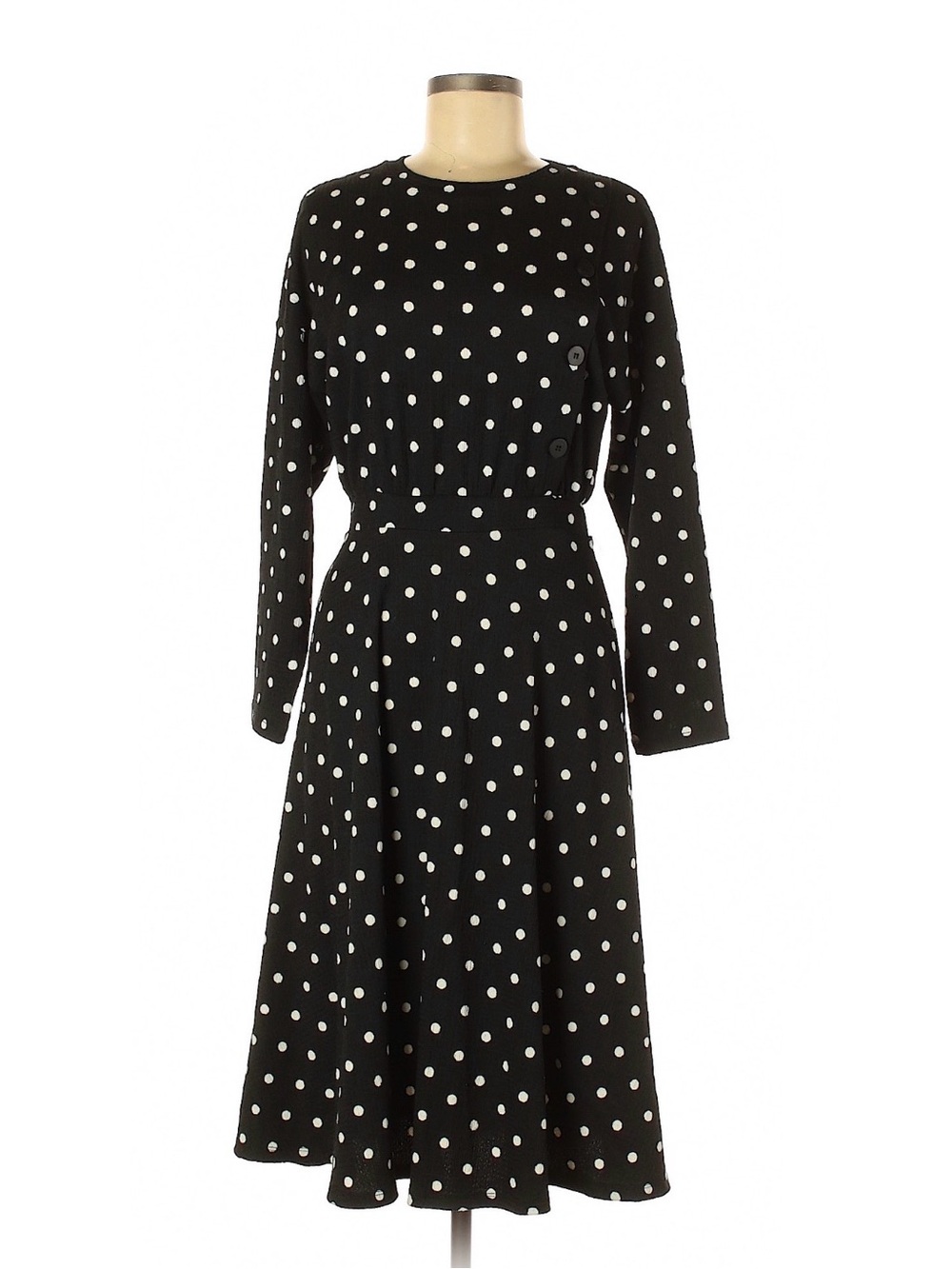 Zara Black and White Polka Dot Long Sleeve Midi Dress Medium